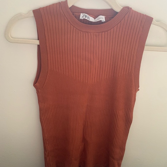 Zara Orange Tank Top Ribbed Knit Size Medium - Picture 6 of 8